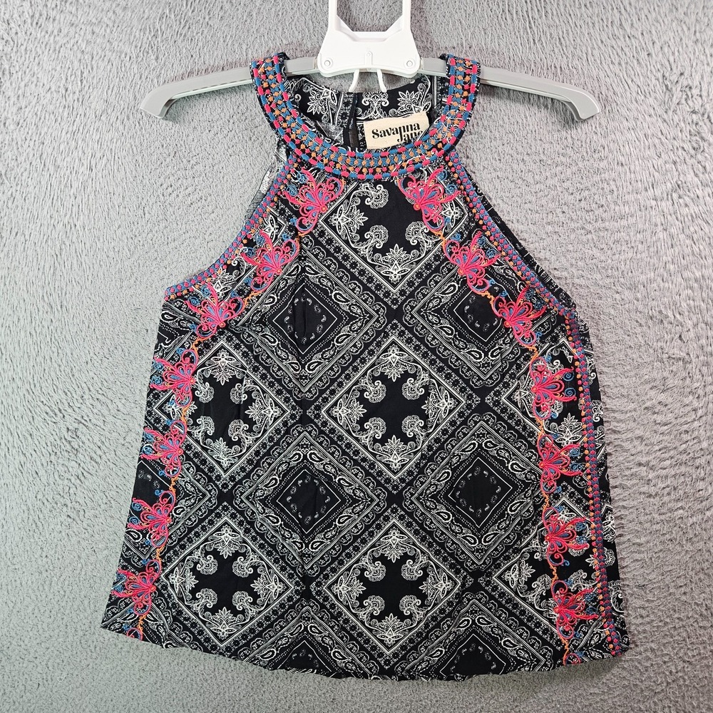 NEW Savanna Jane Sleeveless Tank Top Women Small Embroidered Black White